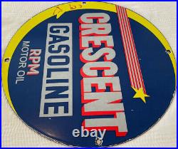 Vintage Crescent Gasoline Porcelain Sign Moon Gas Station Pump Plate Motor Oil