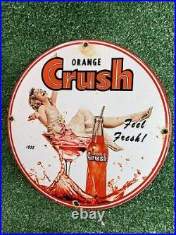 Vintage Crush Porcelain Sign Orange Soda Beverage Gas Oil Service Station Drink