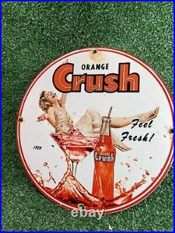 Vintage Crush Porcelain Sign Orange Soda Beverage Gas Oil Service Station Drink