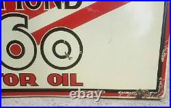 Vintage DIAMOND 760 MOTOR OIL porcelain Sign. Refill Here. Gas station
