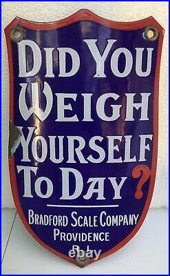 Vintage DID YOU WEIGH YOURSELF TODAY Lollypop BRADFORD SCALE porcelain SIGN