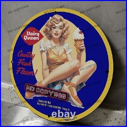 Vintage Dairy Queen Creamery Porcelain Sign Gas Oil Ice Cream Milk Cattle Shop