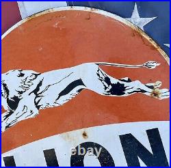 Vintage Dated 1933 Lion Gasoline Porcelain Service Gas Sign