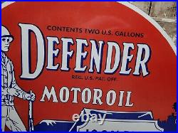 Vintage Defender Motor Oil Porcelain Sign 30 Big Pennsylvania Petroleum Company