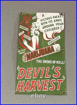 Vintage Devil Marijuana 18 Porcelain Sign Car Gas Truck Gasoline Cannabis
