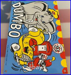 Vintage Diamond D-x Gasoline Porcelain Sign Walt Disney Dumbo Gas Oil Pump Plate