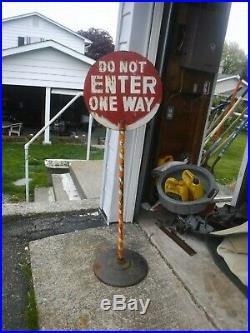Vintage Do Not Enter One Way Free Standing Lollipop Sign ratrod gas oil garage
