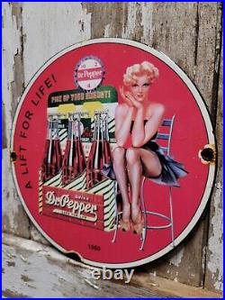 Vintage Dr Pepper Porcelain Sign Soda Pop Beverage Drink Cola Coke Gas Oil Woman