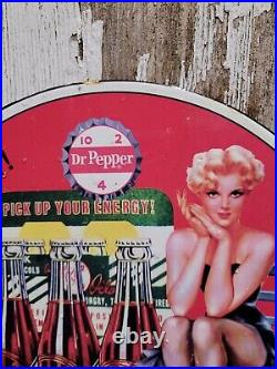 Vintage Dr Pepper Porcelain Sign Soda Pop Beverage Drink Cola Coke Gas Oil Woman