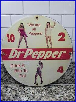 Vintage Dr Pepper Soda Porcelain Sign Pop Drnik Model Girl Lady Gas Oil Service