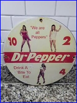 Vintage Dr Pepper Soda Porcelain Sign Pop Drnik Model Girl Lady Gas Oil Service