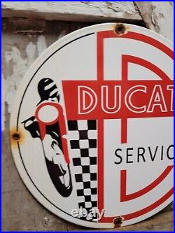 Vintage Ducati Porcelain Sign Gas Oil Italian Motorcycle Dealer Advertising Bike