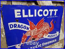 Vintage Ellicott Porcelain Sign Old Dredge Gas Machinery Dragon Factory Service
