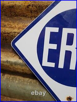 Vintage Erie Porcelain Sign Train Railroad Railway Transit Lube Gas Oil Service