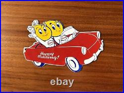 Vintage Esso Boy & Girl Happy Motoring! Porcelain Gas Oil Pump Station Ad Sign