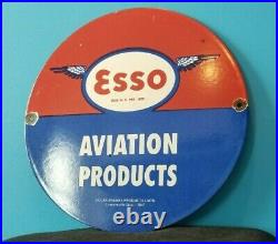 Vintage Esso Gasoline Porcelain Aviation Products Gas Service Station Fuel Sign
