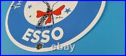 Vintage Esso Gasoline Porcelain Cat In The Hat Service Station Pump Plate Sign