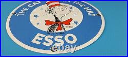 Vintage Esso Gasoline Porcelain Cat In The Hat Service Station Pump Plate Sign