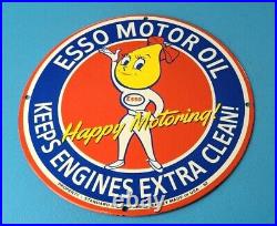 Vintage Esso Gasoline Porcelain Extra Clean Gas Oil Service Pump Plate Sign