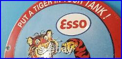 Vintage Esso Gasoline Porcelain Extra Gas Tiger Tank Service Station Pump Sign
