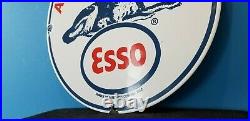 Vintage Esso Gasoline Porcelain Gas Guard Dog Service Station Pump Plate Sign