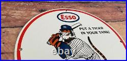 Vintage Esso Gasoline Porcelain Gas Major League Baseball Yankees Stadium Sign