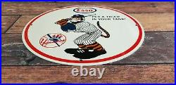 Vintage Esso Gasoline Porcelain Gas Major League Baseball Yankees Stadium Sign