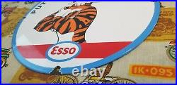 Vintage Esso Gasoline Porcelain Gas Oil Tiger Tank Service Station Pump Sign 12