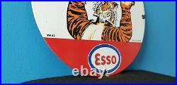 Vintage Esso Gasoline Porcelain Gas Tiger Tank Service Station Pump Plate Sign