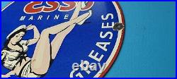 Vintage Esso Gasoline Porcelain Marine Grease Service Station Pump Plate Sign