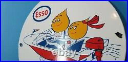 Vintage Esso Gasoline Porcelain Marine Happy Motoring Service Station Pump Sign