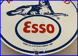 Vintage Esso Gasoline Porcelain Sign Gas Service Station Pump Plate Motor Oil
