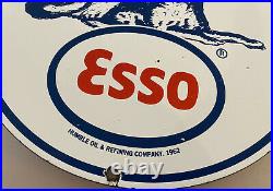 Vintage Esso Gasoline Porcelain Sign Gas Service Station Pump Plate Motor Oil
