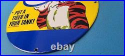 Vintage Esso Gasoline Porcelain Tiger Motor Oil Service Advertising Pump Sign