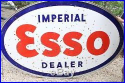Vintage Esso Imperial Dealer Double Sided Large Gas Station Porcelain Sign Oil