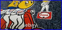 Vintage Esso Oil Drop Boy Girl Scooter 20 Porcelain Service Gasoline 2 Signs