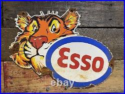 Vintage Esso Porcelain Sign Gas & Oil Service Station Advertising Tiger Figural