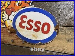 Vintage Esso Porcelain Sign Gas & Oil Service Station Advertising Tiger Figural