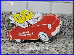 Vintage Esso Porcelain Sign Old Gas Oil Drop Boy Enamel Happy Motoring Hot Rod