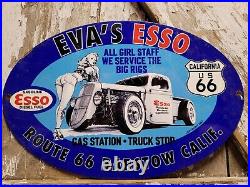 Vintage Esso Porcelain Sign Truckstop Girl Barstow California Route 66 Gas Oil