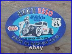 Vintage Esso Porcelain Sign Truckstop Girl Barstow California Route 66 Gas Oil