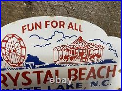 Vintage Fair Porcelain Sign Crystal Beach Carnival Gas Oil Car LIC Plate Topper