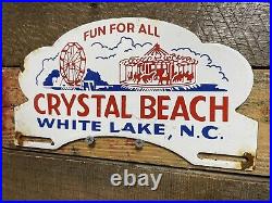 Vintage Fair Porcelain Sign Crystal Beach Carnival Gas Oil Car LIC Plate Topper