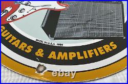 Vintage Fender Guitars Porcelain Sign Stratocaster Telecaster Amplifier Les Paul