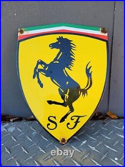 Vintage Ferrari Porcelain Sign Old Italian Automobile Sport Race Car Gas Oil