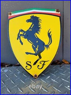 Vintage Ferrari Porcelain Sign Old Italian Automobile Sport Race Car Gas Oil