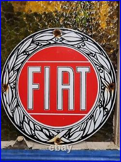 Vintage Fiat Porcelain Sign Gas Oil Italian Car Sales Service Dealer Italy Auto