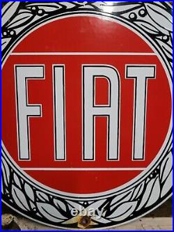 Vintage Fiat Porcelain Sign Gas Oil Italian Car Sales Service Dealer Italy Auto