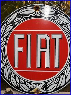 Vintage Fiat Porcelain Sign Gas Oil Italian Car Sales Service Dealer Shop Italy