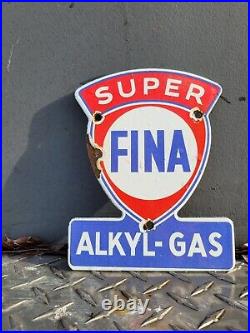 Vintage Fina Porcelain Sign Gas Station Oil Service Garage Advertising Plaque